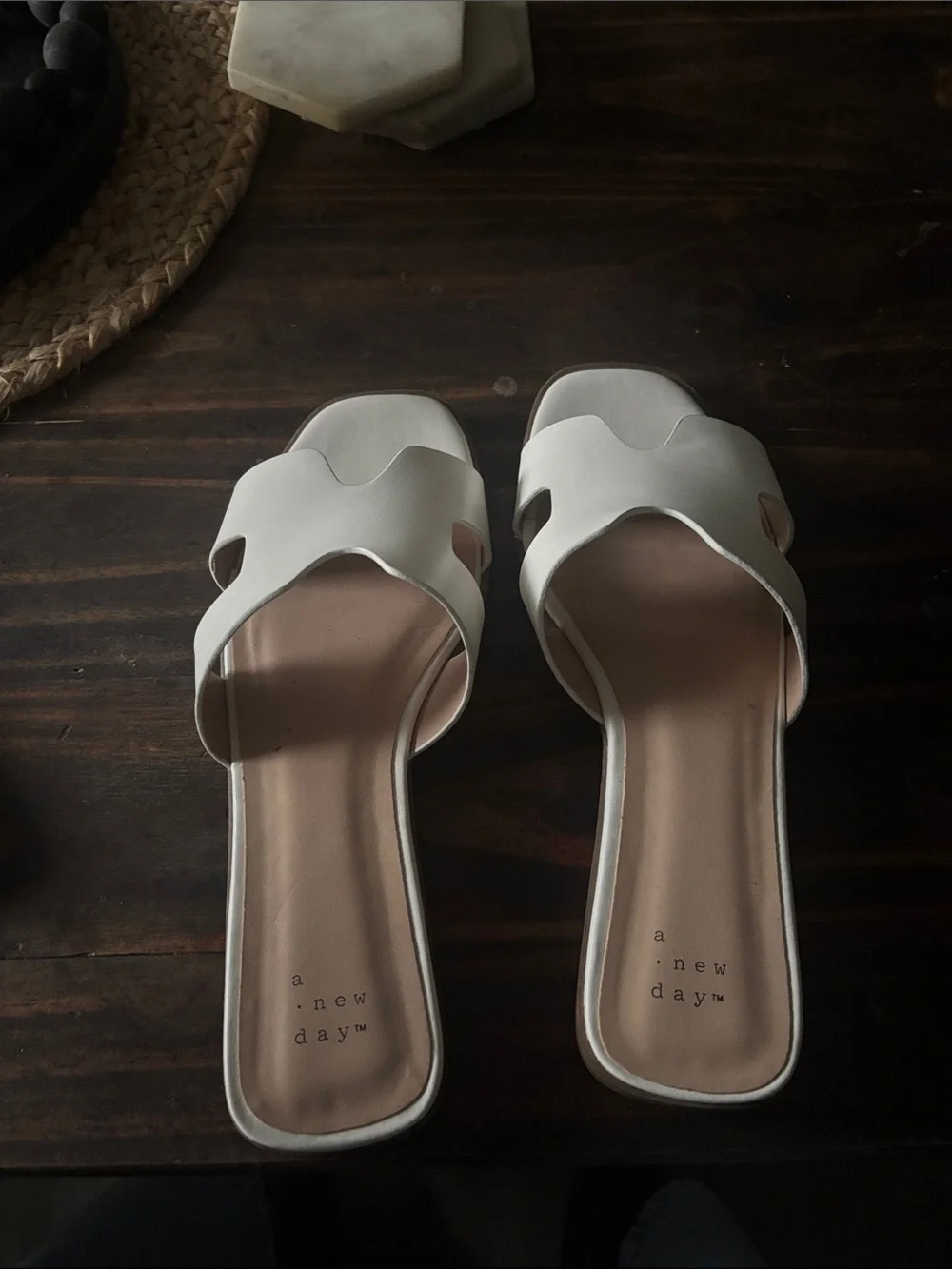a new day White Slip-On Leather-Look Mules
